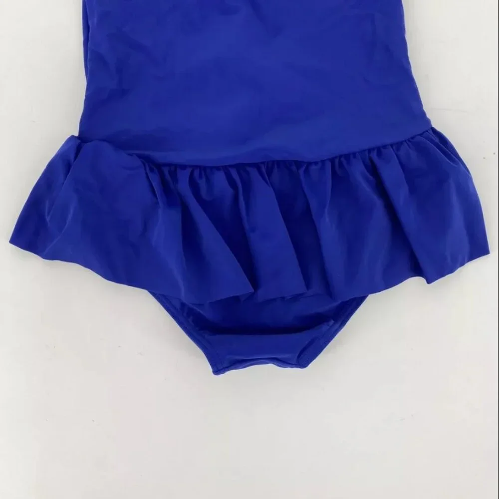 Gymboree Girls 12 Blue 1 Piece Ruffle Flower Bathing Swim Suit Splish-Splash